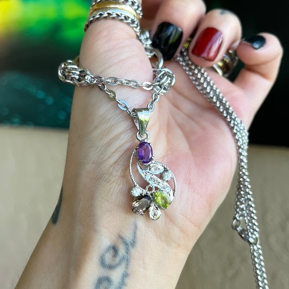 Handmade maille links stainless steel chains + sterling silver amethyst peridot - Picture 15 of 16